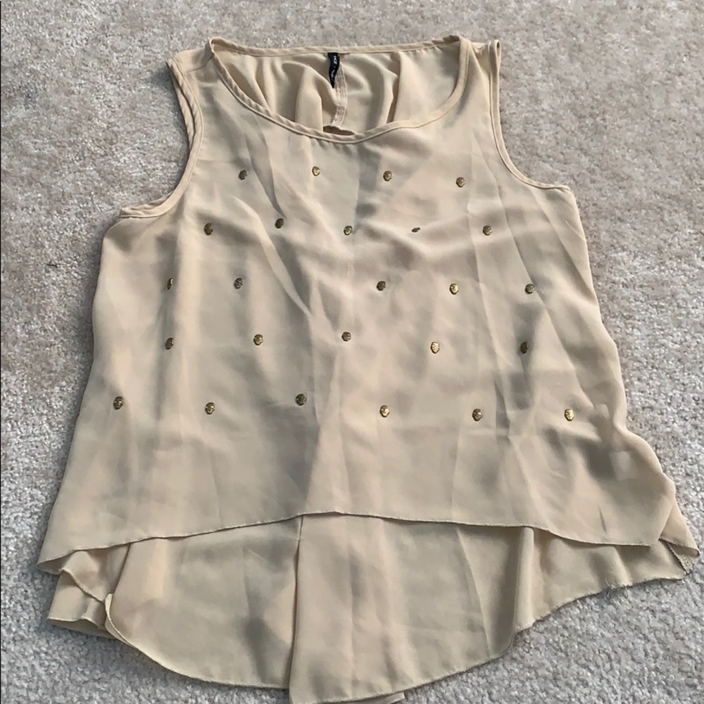 Women’s Tan Mesh Skull Blouse
